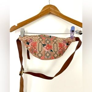 JOHNNY WAS beige/ pink Floral Embroidered Belt Bag